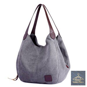 Canvas Shoulder Tote Bag with Multiple Pockets and Compartments